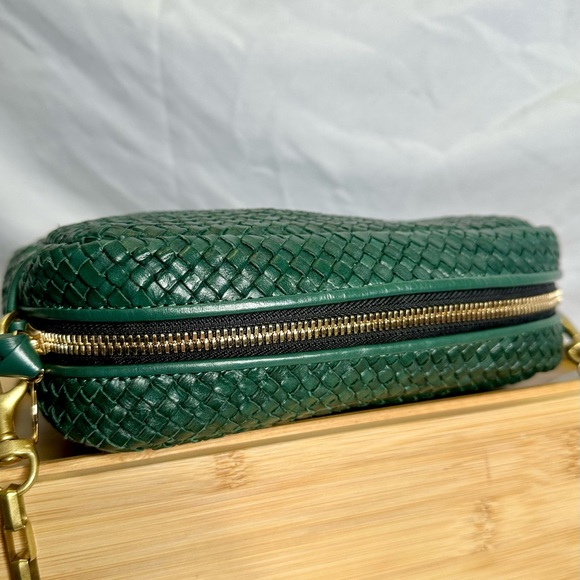 CLARE V Midi Sac Basketweave Leather Emerald Green Evergreen Crossbody Bag - Picture 8 of 9